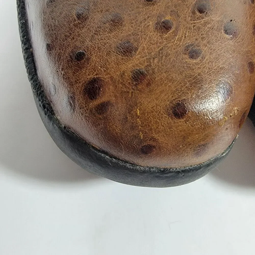 Roper Men's Size 8.5‎ Ostrich Print Leather Clog Slip On Shoes